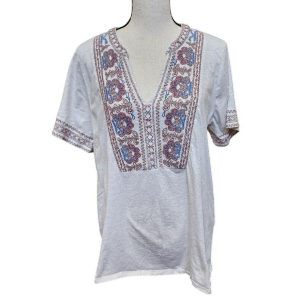 Pure Jill Embroidered Tee Boho Size Large Cotton
